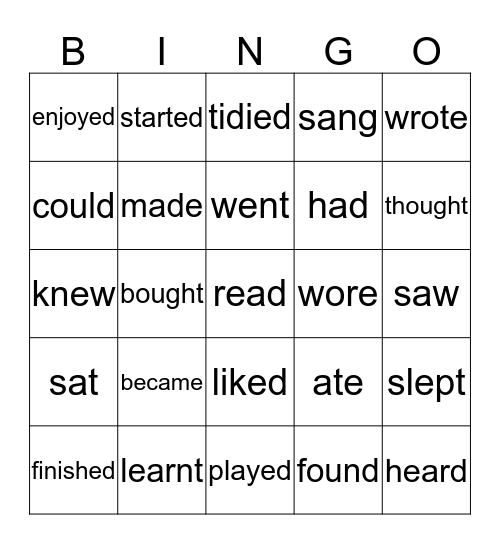 Past tense verb Bingo Card