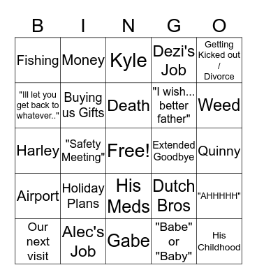 Dad's Call  Bingo Card