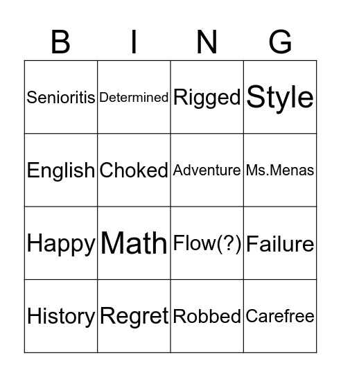 Luigi's High School Experience Bingo Card