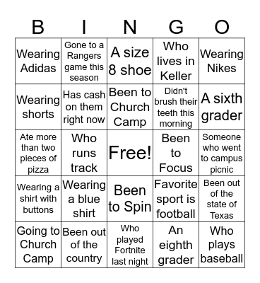 Rally Bingo Card