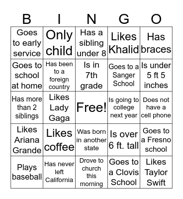 Human Bingo Card