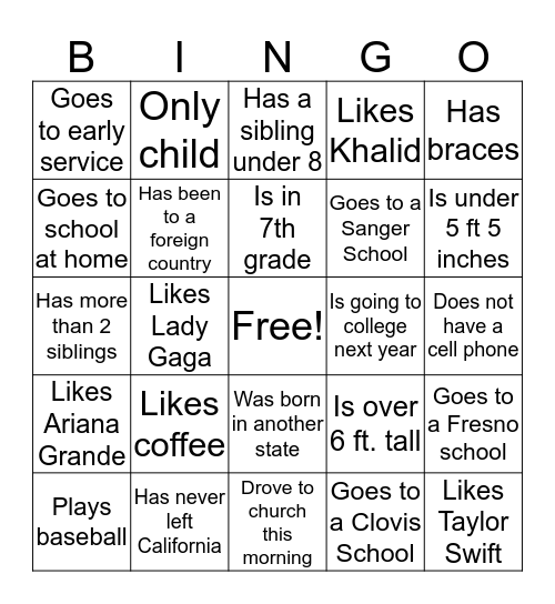 Human Bingo Card