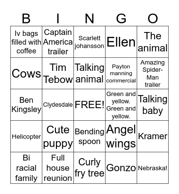 Super Bowl  Bingo Card