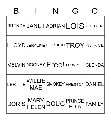 BOOKER FAMILY BINGO Card