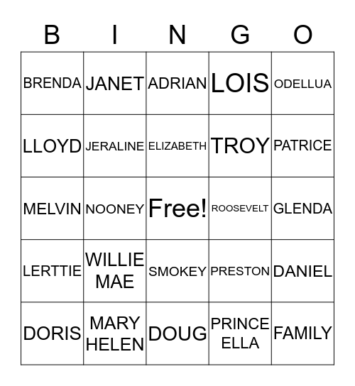 BOOKER FAMILY BINGO Card