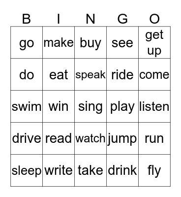 VERBS  Bingo Card