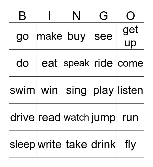 VERBS  Bingo Card