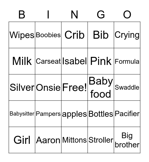 Its A Girl Bingo Card