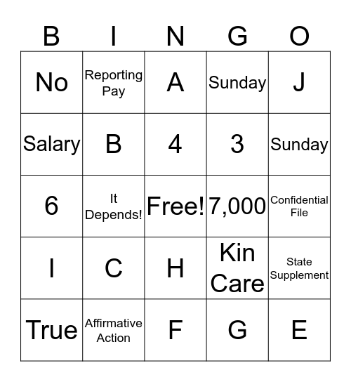 HR Compliance Bingo Card