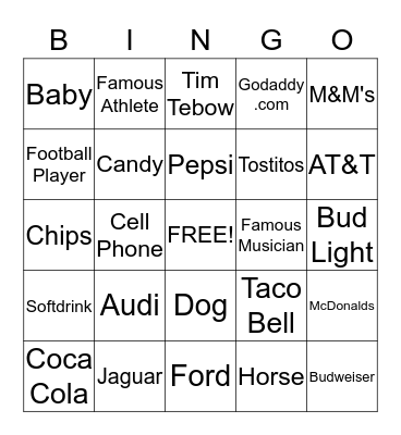 Super Bowl Bingo Card