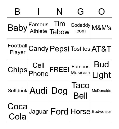 Super Bowl Bingo Card