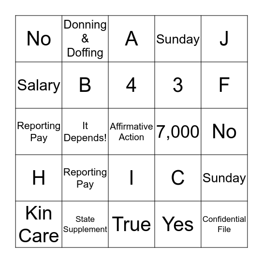 HR Compliance Bingo Card