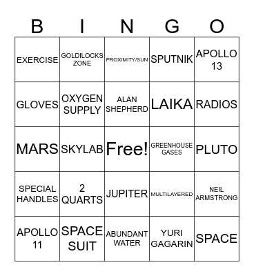 SOLAR SYSTEM & SPACE Bingo Card