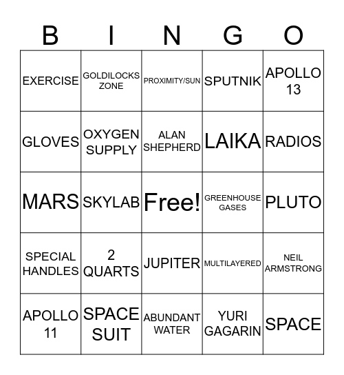 SOLAR SYSTEM & SPACE Bingo Card