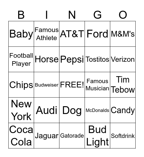 Super Bowl Bingo Card