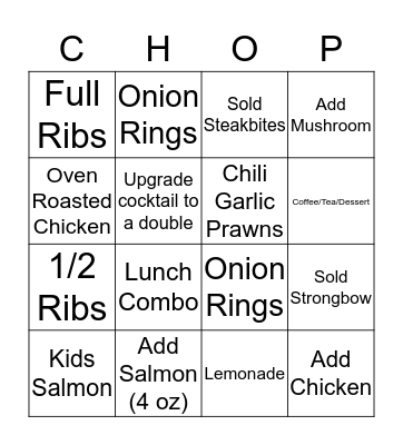 Chop BINGO Card