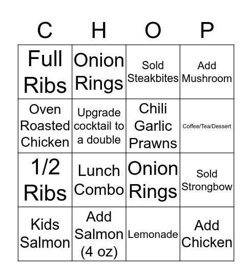 Chop BINGO Card