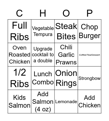 Chop BINGO Card
