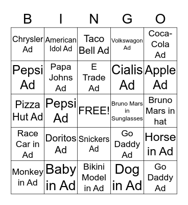 Super Bowl Bingo Card