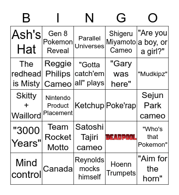 Detective Pikachu Bingo Card