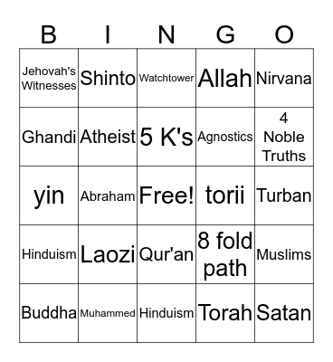 World Religions Final REVIEW Bingo Card