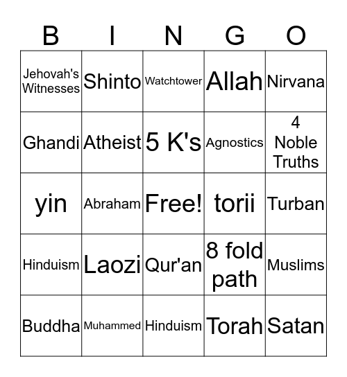 World Religions Final REVIEW Bingo Card