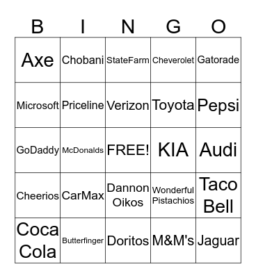 SuperBowl Commercials 2014 Bingo Card