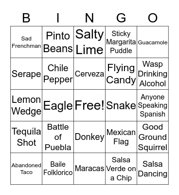 Cinco de Mayo Bingo Card