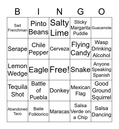 Cinco de Mayo Bingo Card