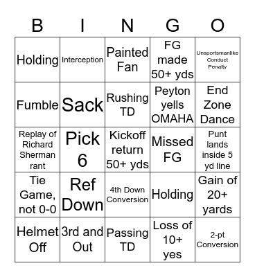 SUPER BOWL 48 Bingo Card