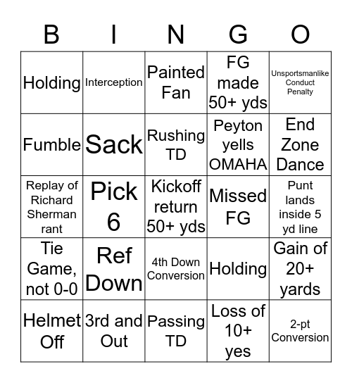 SUPER BOWL 48 Bingo Card