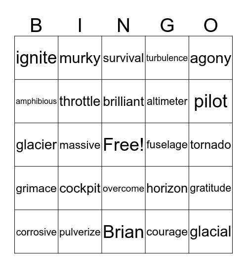 Hatchet Bingo Card