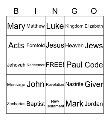 Bible Bingo Card