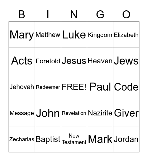 Bible Bingo Card