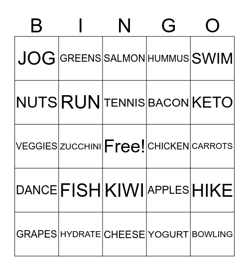 HEALTH BINGO Card