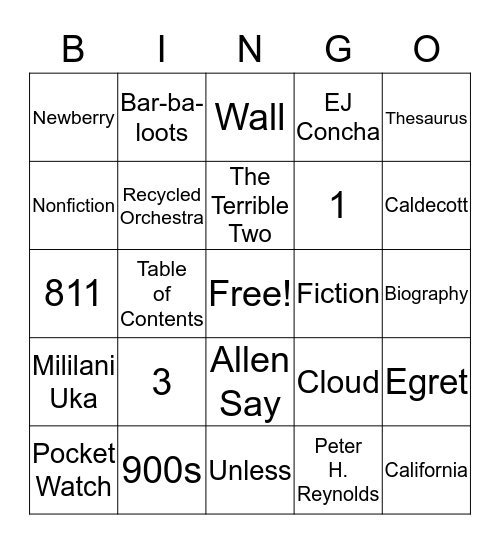 Library Bingo Card