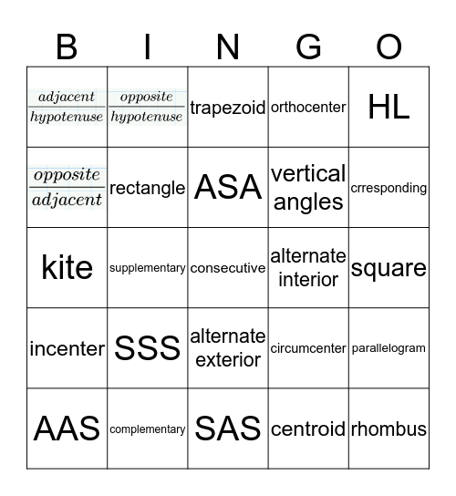 EOC Review Bingo - Set 1 Bingo Card
