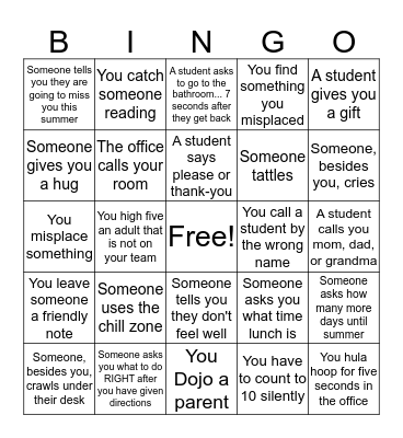 Teacher Life Bingo Card