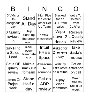 Set Up Black Out Bingo Card