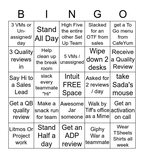 Set Up Black Out Bingo Card