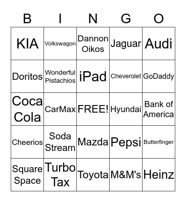 SuperBowl Commercials 2014 Bingo Card