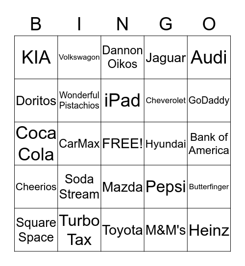 SuperBowl Commercials 2014 Bingo Card