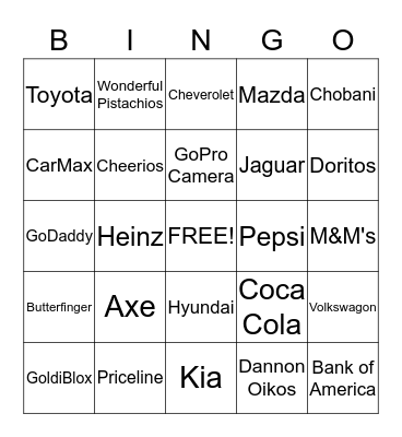 SuperBowl Commercials 2014 Bingo Card