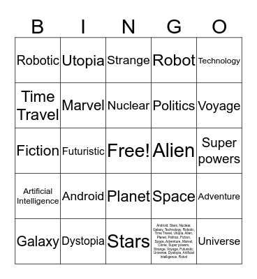 Sci Fi Bingo Card