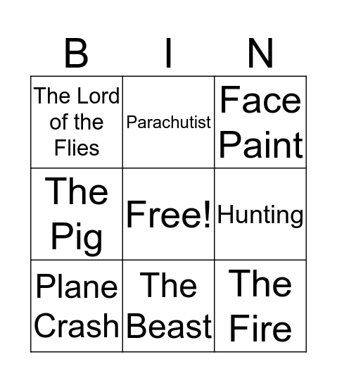 Lord of the Flies Bingo Card