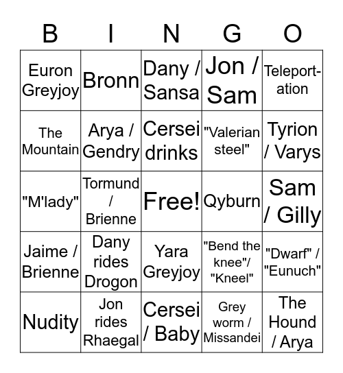 GOT S08E04 Bingo Card