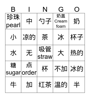 Bubble Tea  Bingo Card