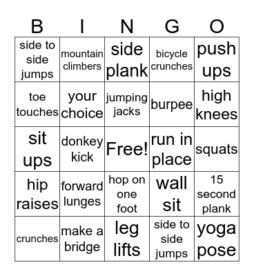 PHYSICAL FITNESS Bingo Card