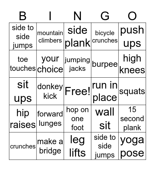 PHYSICAL FITNESS Bingo Card