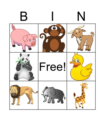 ANIMALS BINGO Card
